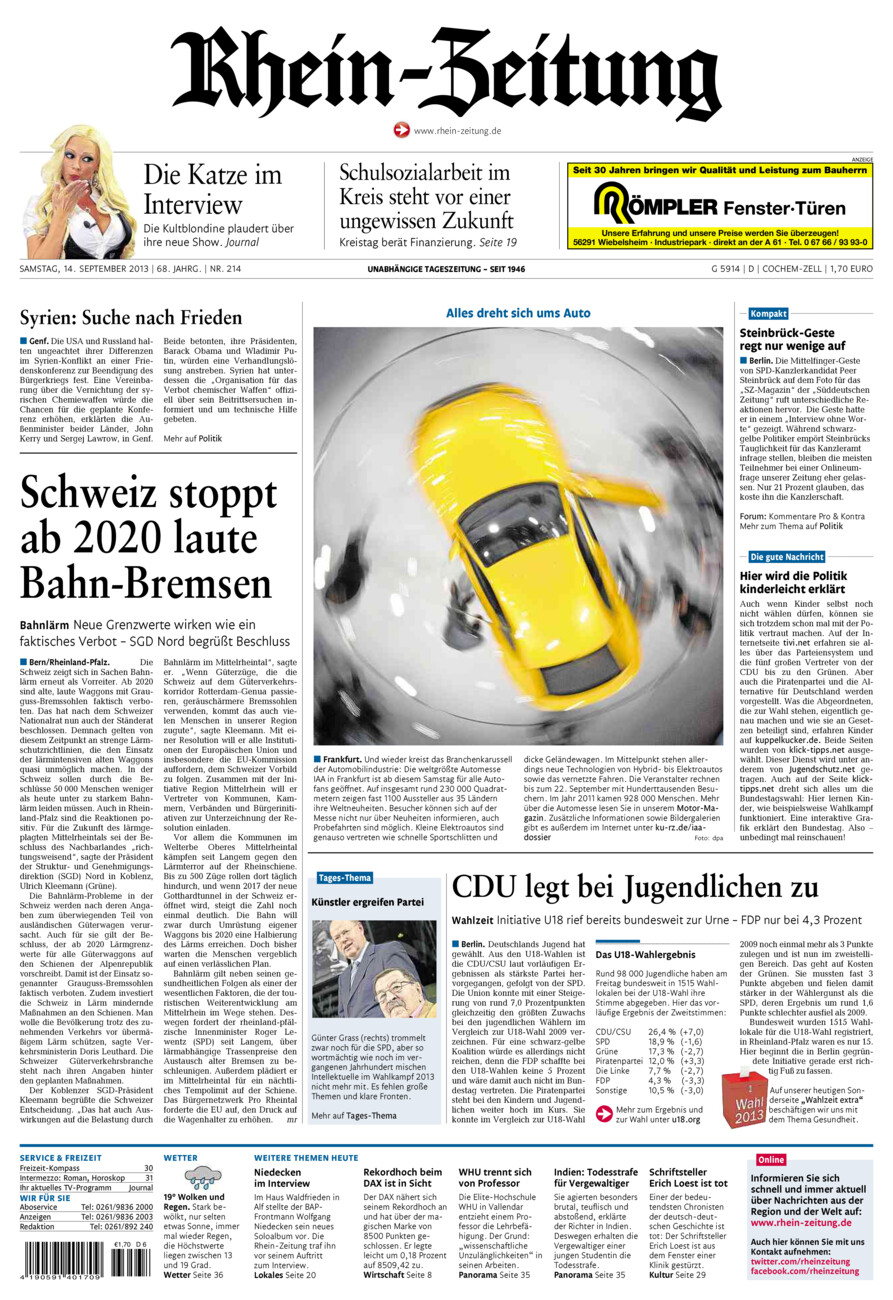 Rhein-Zeitung Kreis Cochem-Zell vom Samstag, 14.09.2013