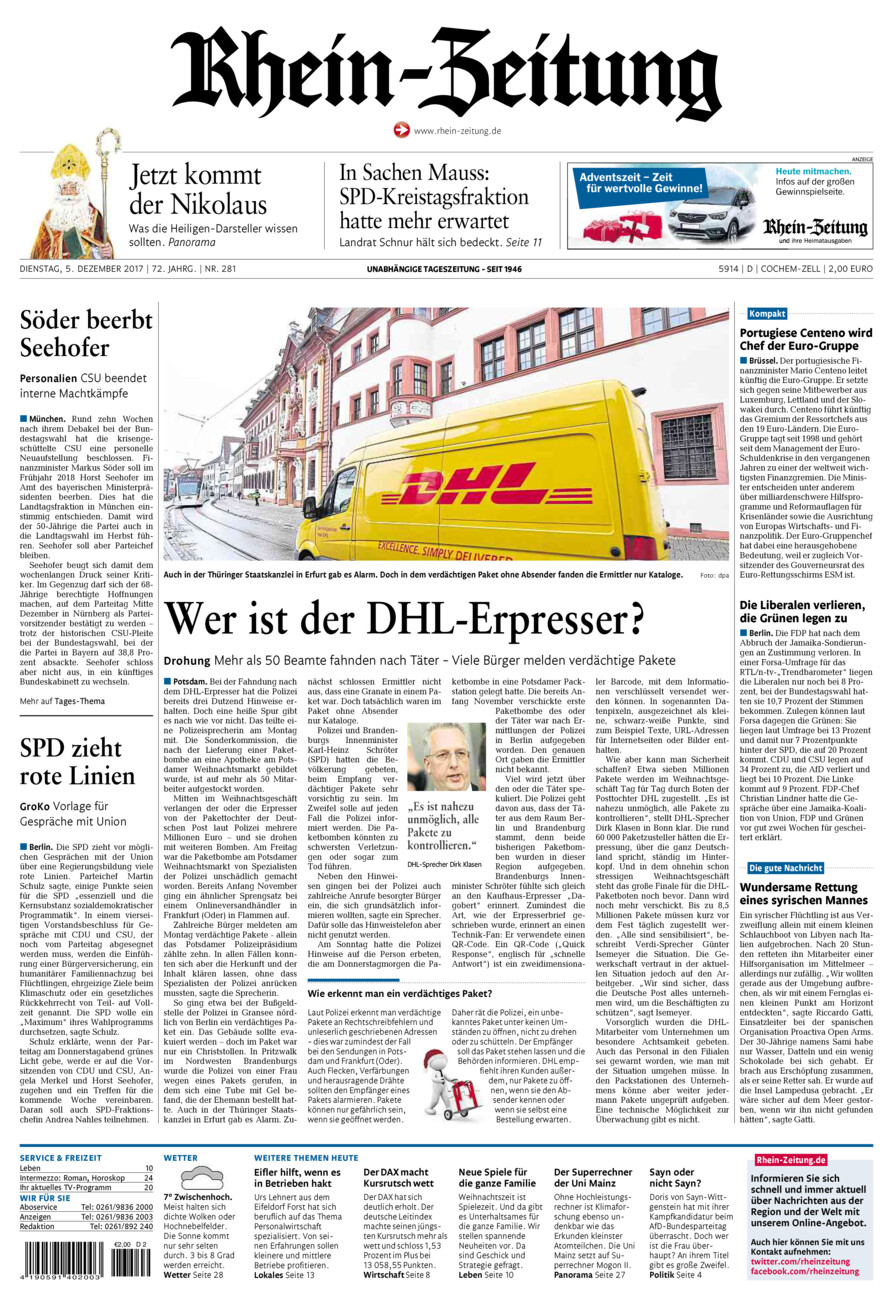 Rhein-Zeitung Kreis Cochem-Zell vom Dienstag, 05.12.2017