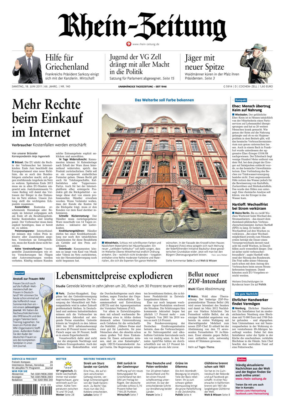 Rhein-Zeitung Kreis Cochem-Zell vom Samstag, 18.06.2011