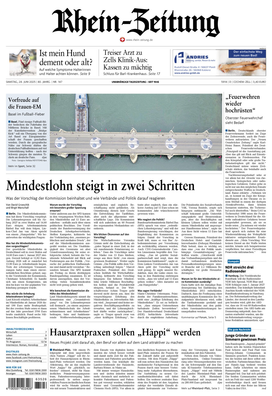 Rhein-Zeitung Kreis Cochem-Zell vom Samstag, 28.06.2025
