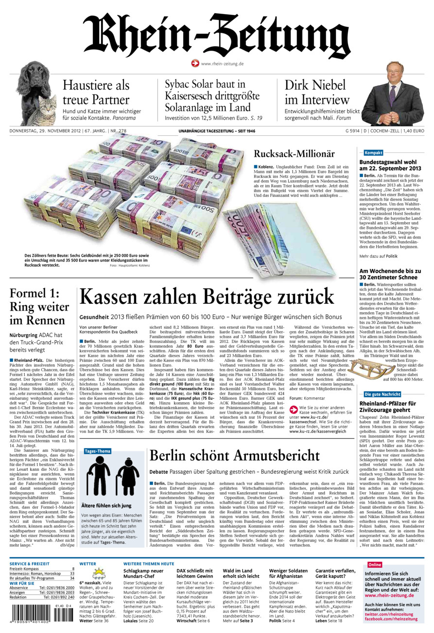 Rhein-Zeitung Kreis Cochem-Zell vom Donnerstag, 29.11.2012