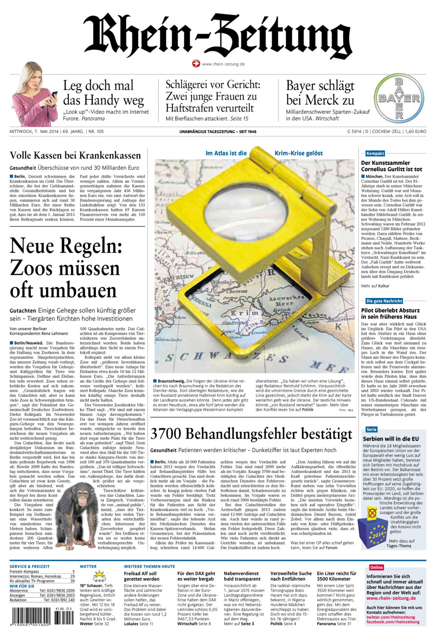 Rhein-Zeitung Kreis Cochem-Zell vom Mittwoch, 07.05.2014