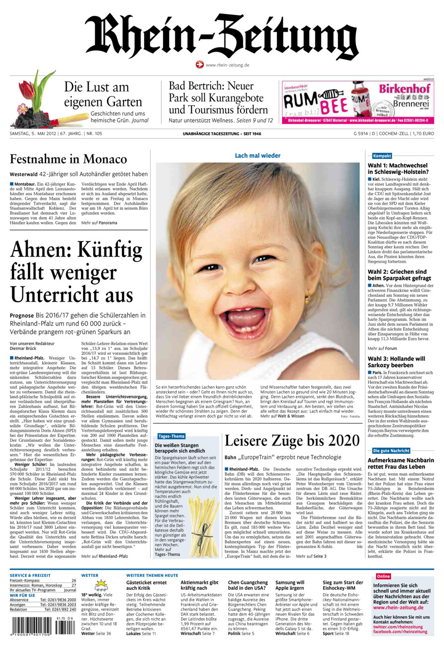 Rhein-Zeitung Kreis Cochem-Zell vom Samstag, 05.05.2012