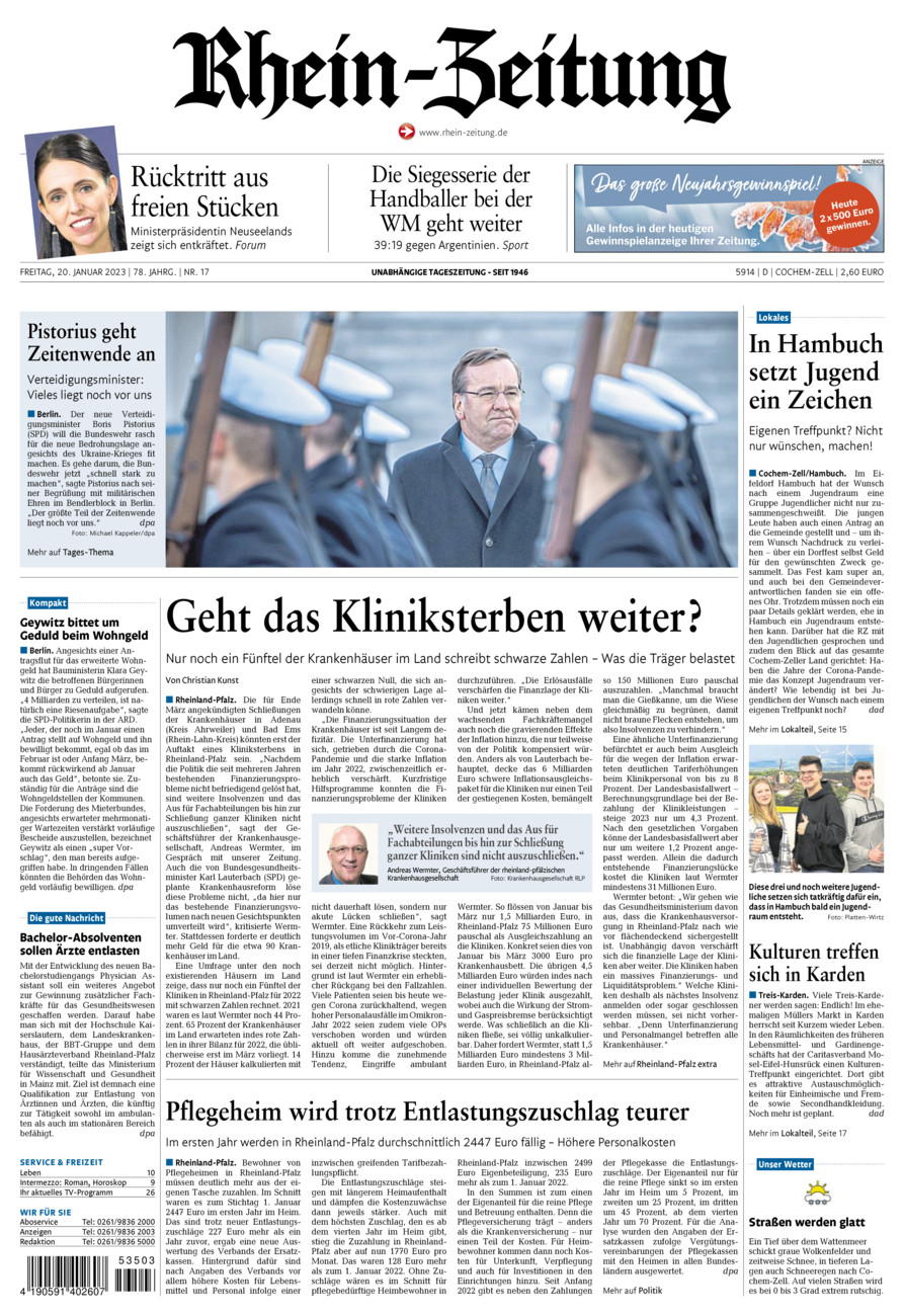 Rhein-Zeitung Kreis Cochem-Zell vom Freitag, 20.01.2023