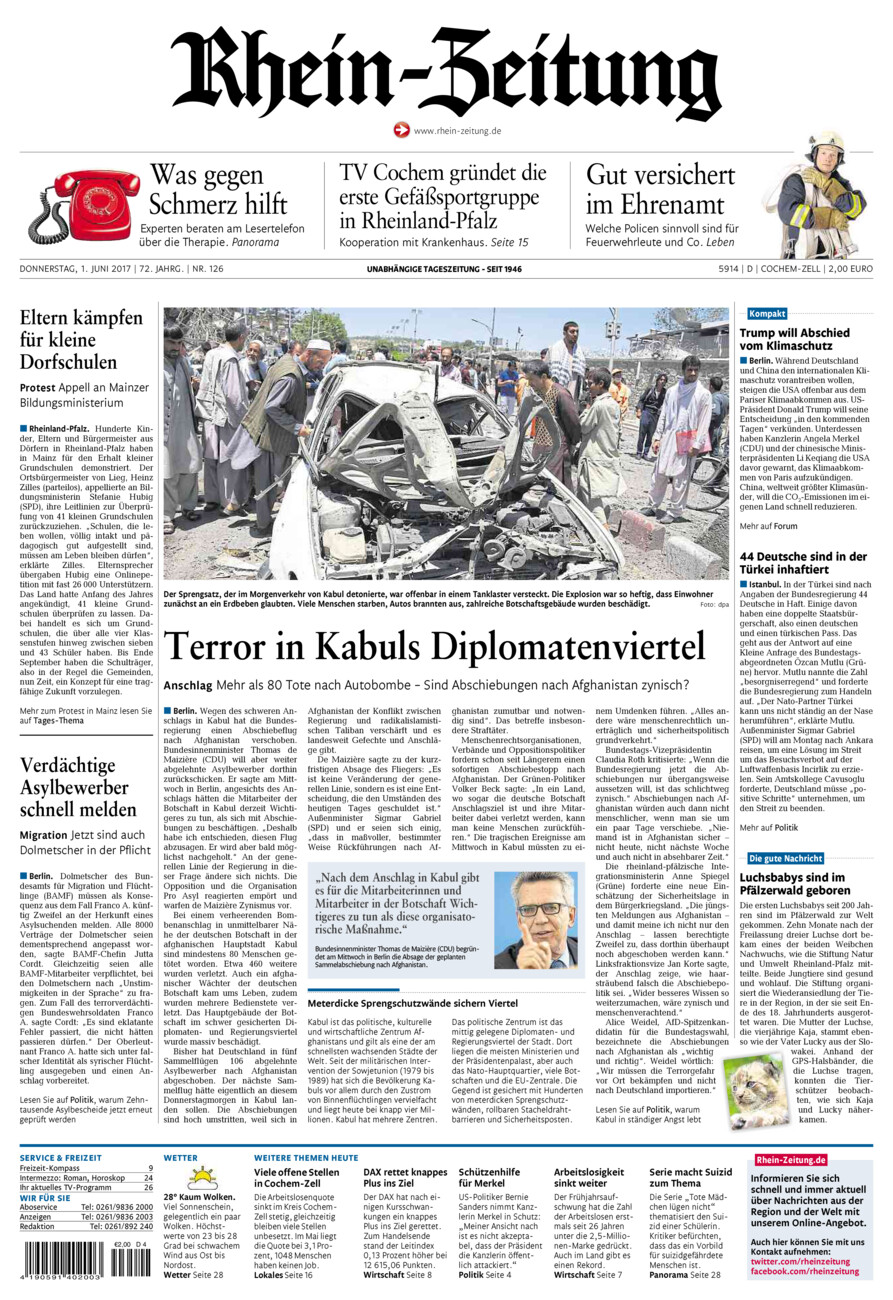 Rhein-Zeitung Kreis Cochem-Zell vom Donnerstag, 01.06.2017