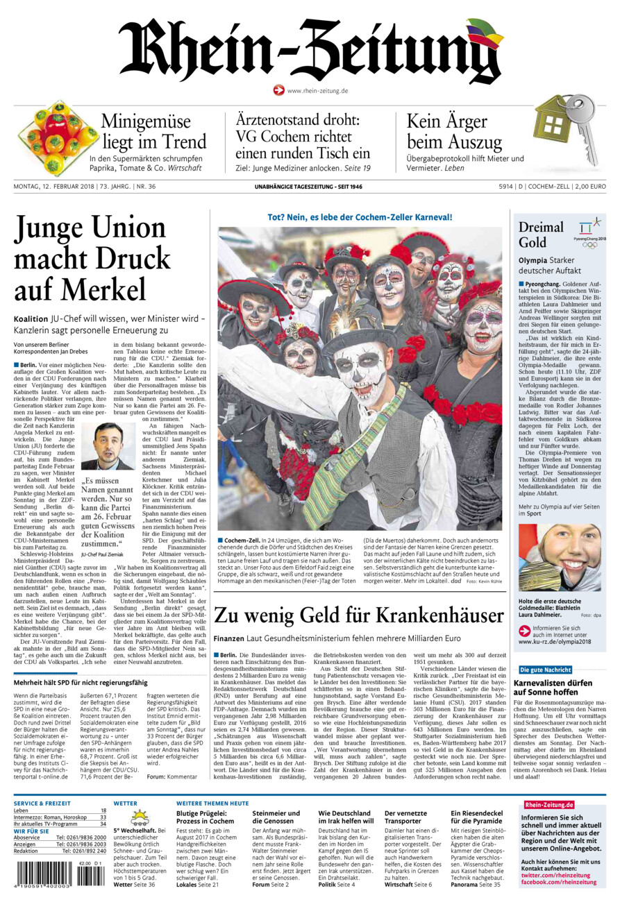 Rhein-Zeitung Kreis Cochem-Zell vom Montag, 12.02.2018