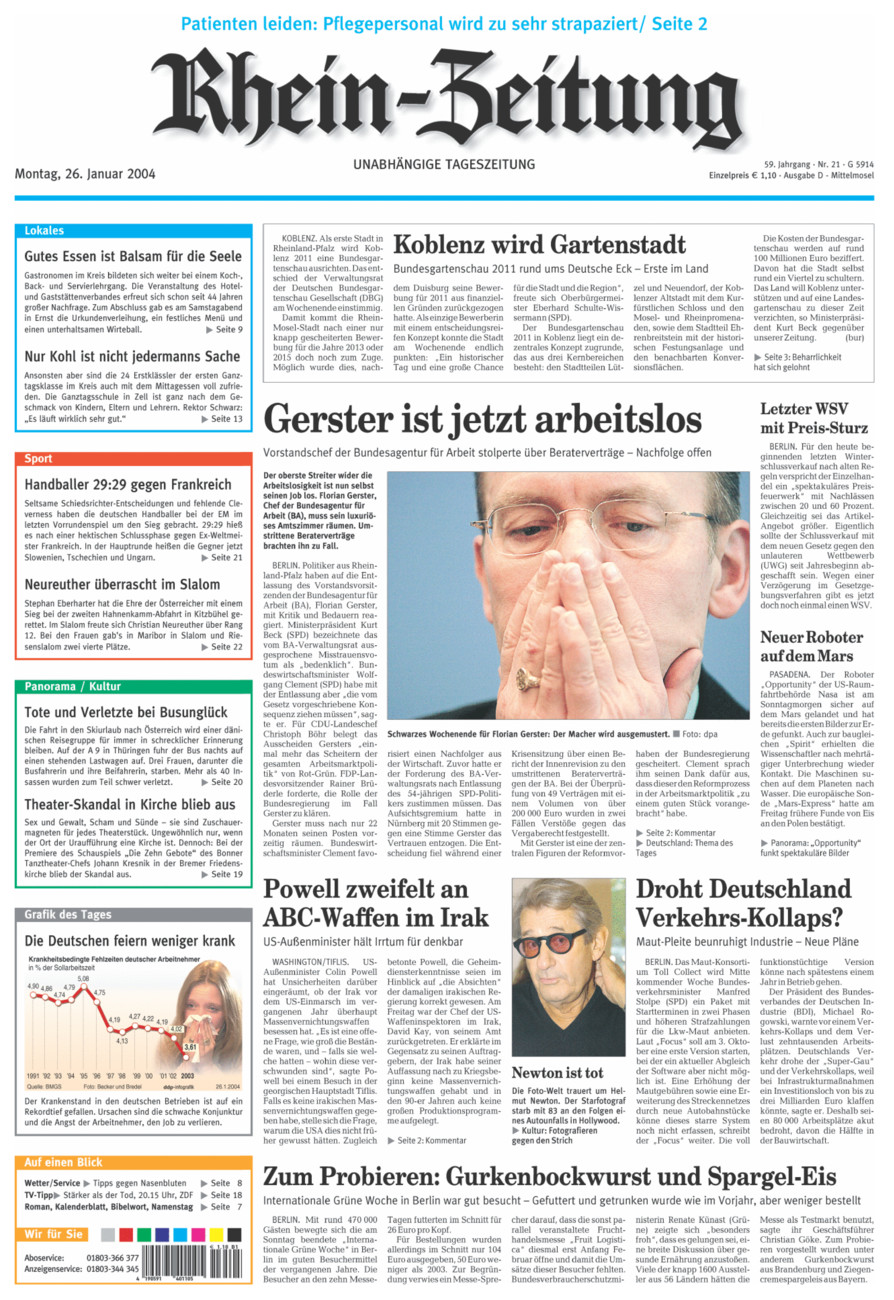 Rhein-Zeitung Kreis Cochem-Zell vom Montag, 26.01.2004