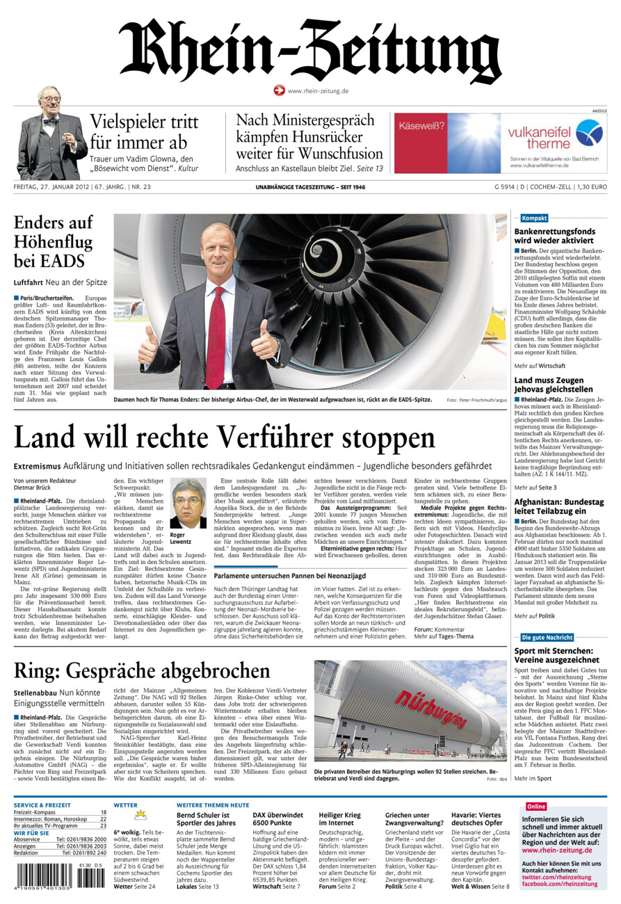 Rhein-Zeitung Kreis Cochem-Zell vom Freitag, 27.01.2012