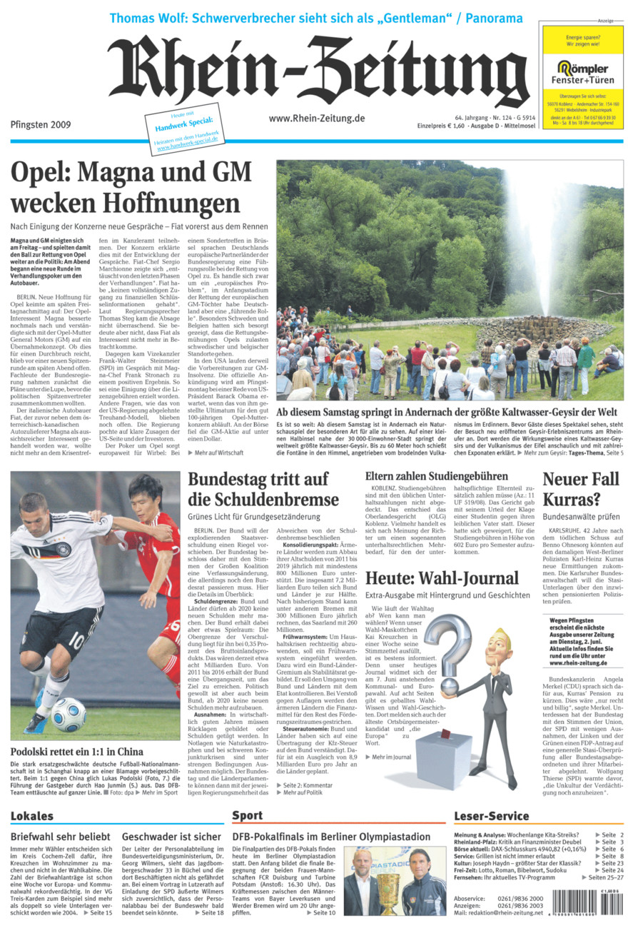 Rhein-Zeitung Kreis Cochem-Zell vom Samstag, 30.05.2009