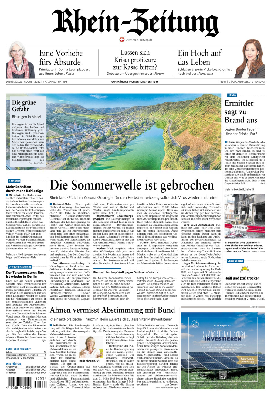 Rhein-Zeitung Kreis Cochem-Zell vom Dienstag, 23.08.2022