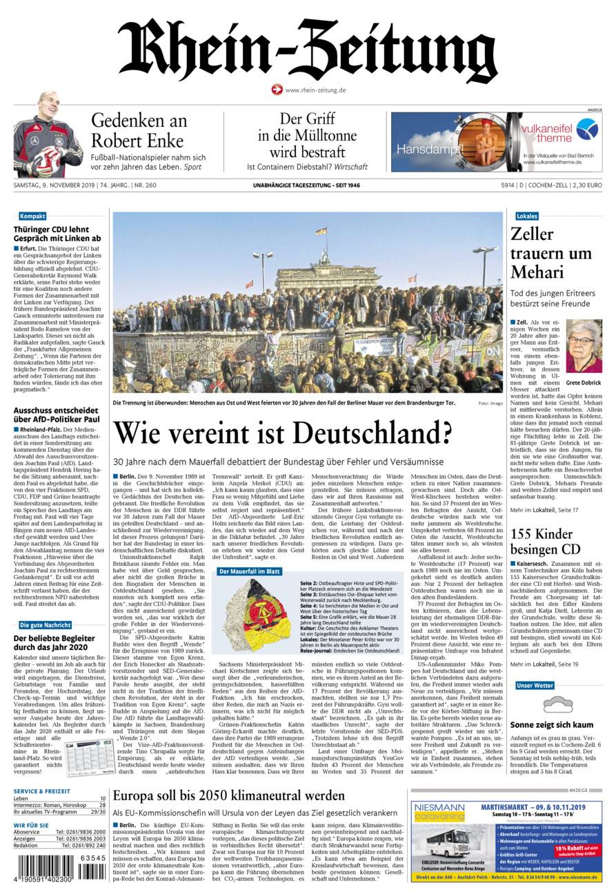 Rhein-Zeitung Kreis Cochem-Zell vom Samstag, 09.11.2019