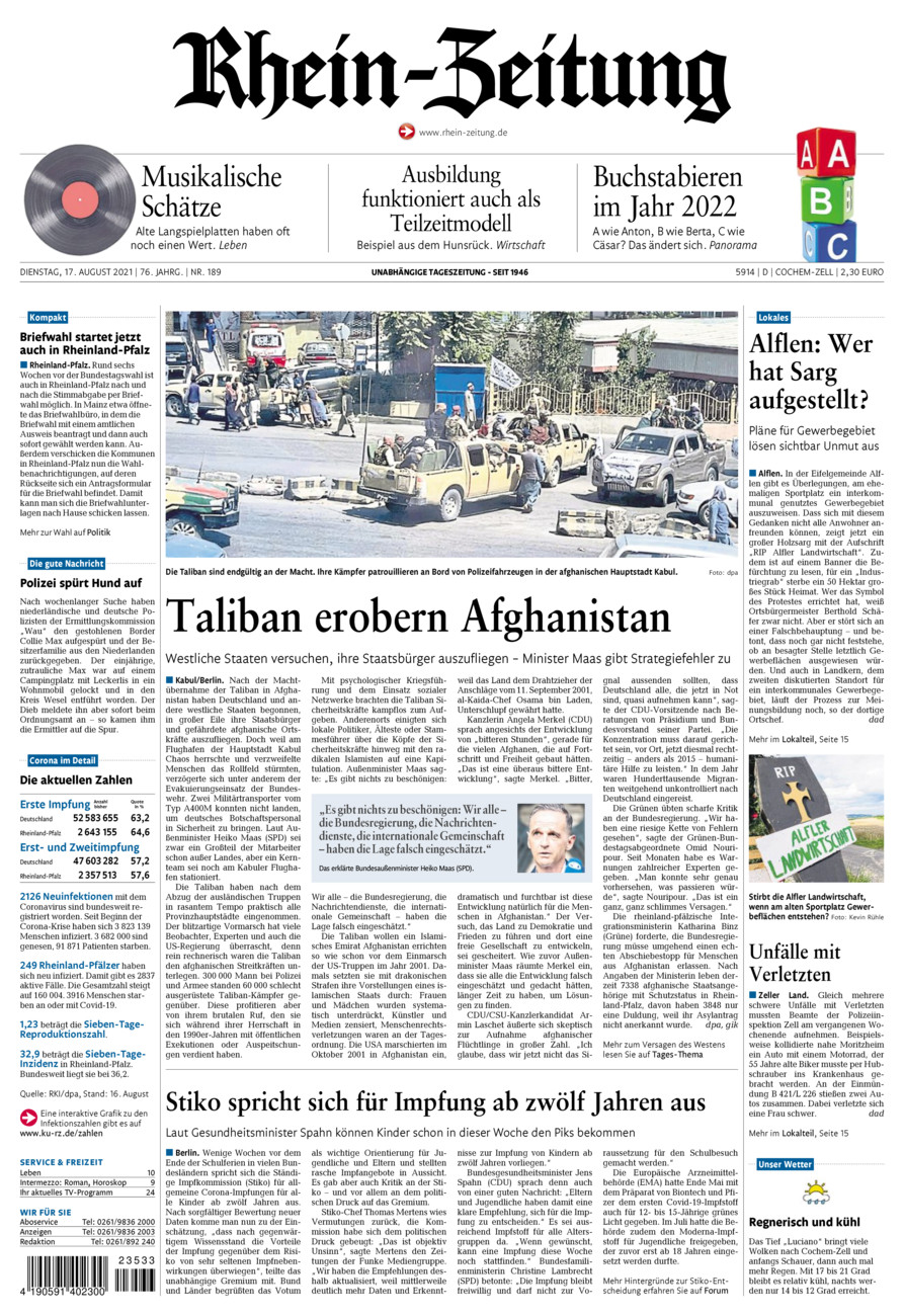 Rhein-Zeitung Kreis Cochem-Zell vom Dienstag, 17.08.2021