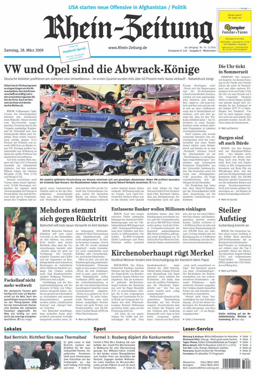 Rhein-Zeitung Kreis Cochem-Zell vom Samstag, 28.03.2009
