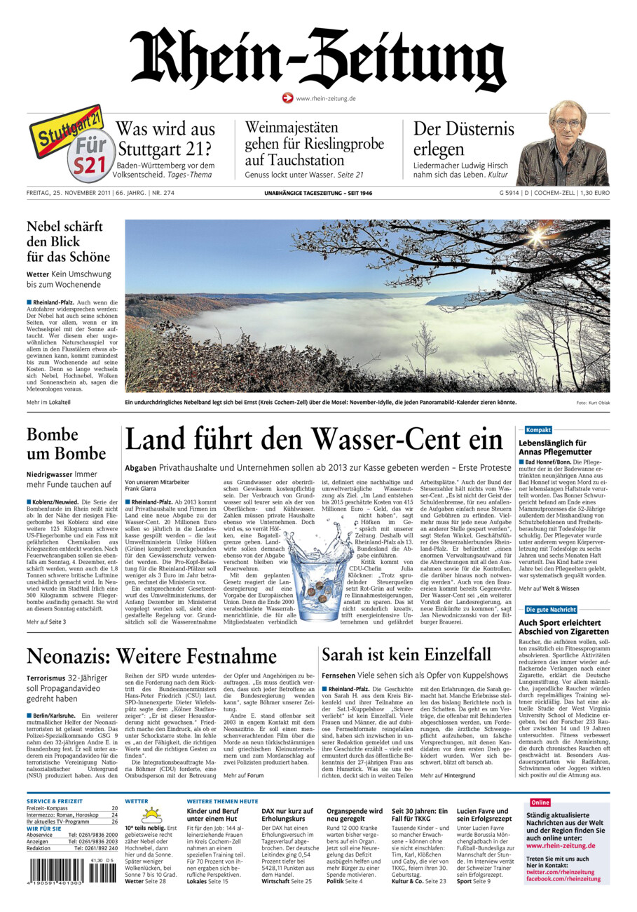 Rhein-Zeitung Kreis Cochem-Zell vom Freitag, 25.11.2011