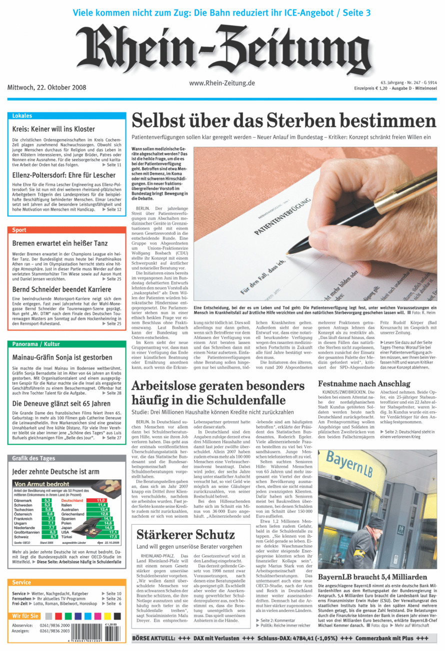 Rhein-Zeitung Kreis Cochem-Zell vom Mittwoch, 22.10.2008