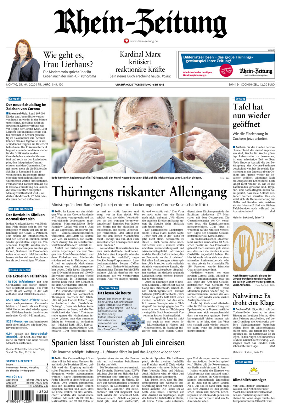 Rhein-Zeitung Kreis Cochem-Zell vom Montag, 25.05.2020