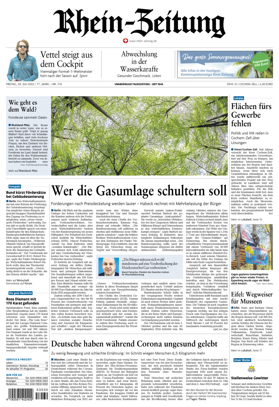Rhein-Zeitung Kreis Cochem-Zell vom Freitag, 29.07.2022