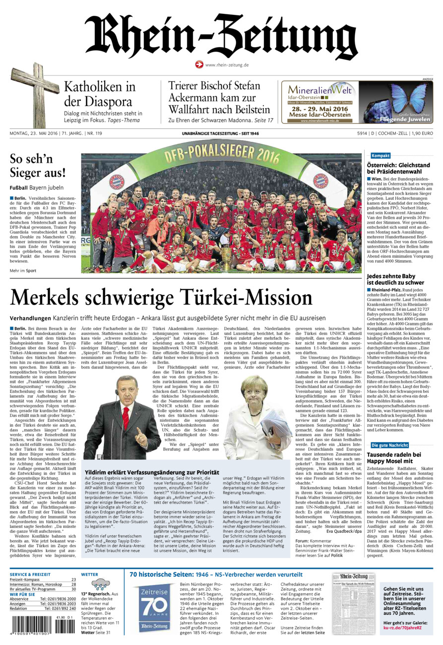 Rhein-Zeitung Kreis Cochem-Zell vom Montag, 23.05.2016