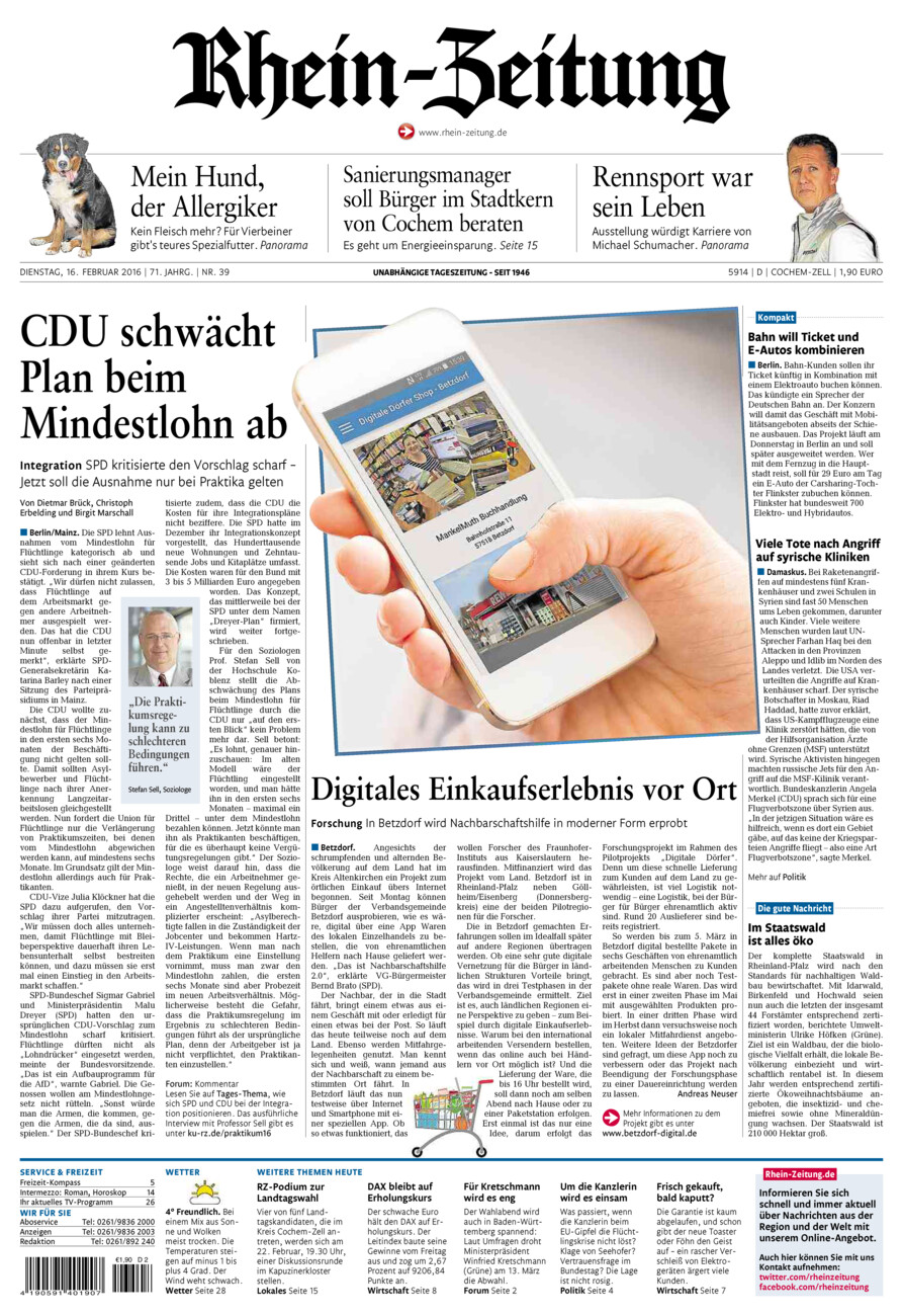 Rhein-Zeitung Kreis Cochem-Zell vom Dienstag, 16.02.2016