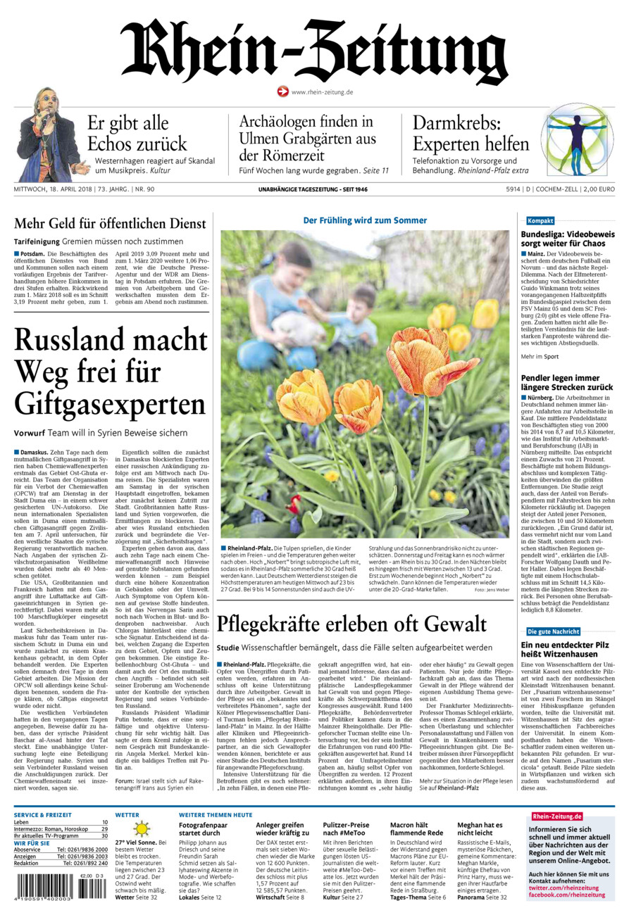 Rhein-Zeitung Kreis Cochem-Zell vom Mittwoch, 18.04.2018
