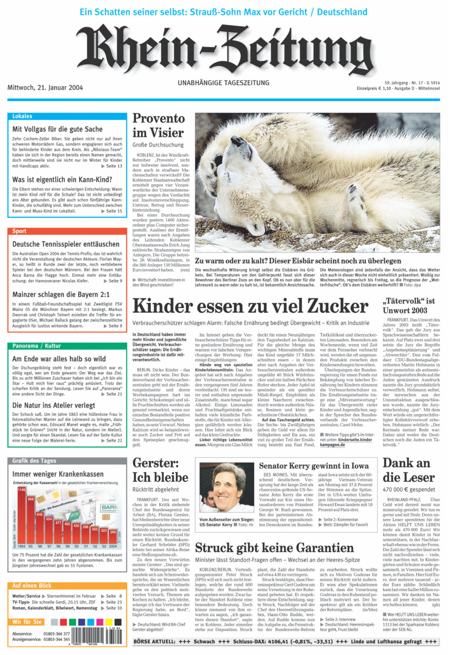 Rhein-Zeitung Kreis Cochem-Zell vom Mittwoch, 21.01.2004