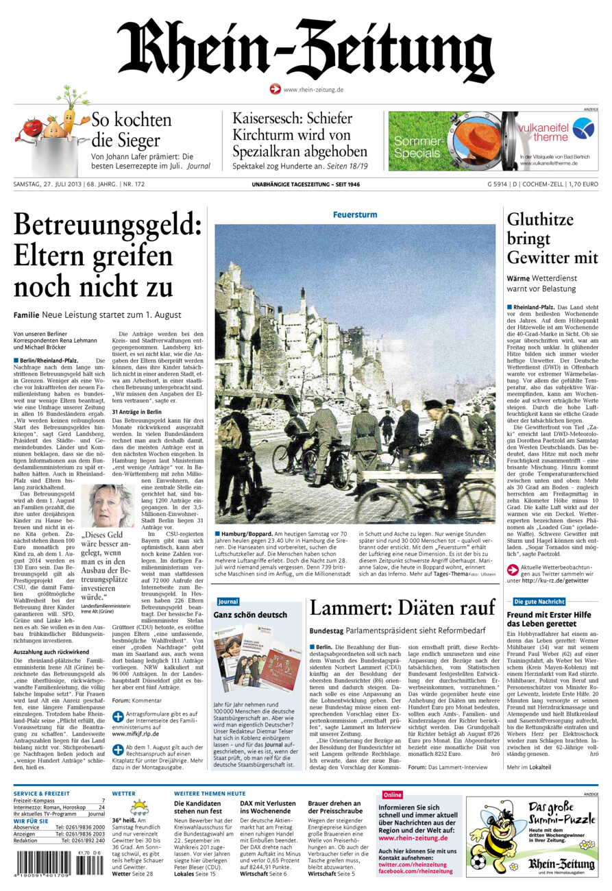Rhein-Zeitung Kreis Cochem-Zell vom Samstag, 27.07.2013