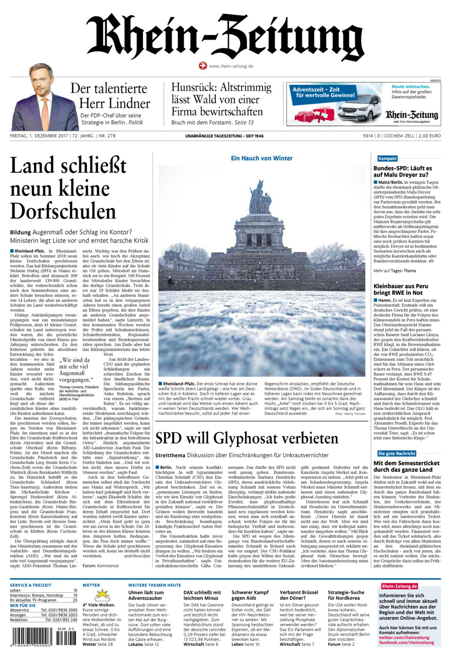 Rhein-Zeitung Kreis Cochem-Zell vom Freitag, 01.12.2017