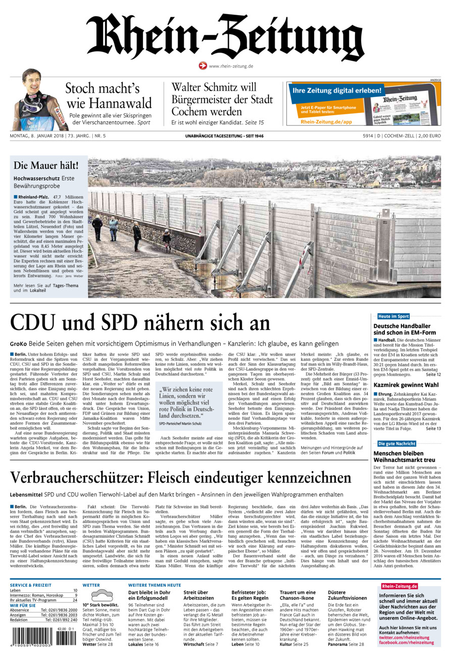 Rhein-Zeitung Kreis Cochem-Zell vom Montag, 08.01.2018