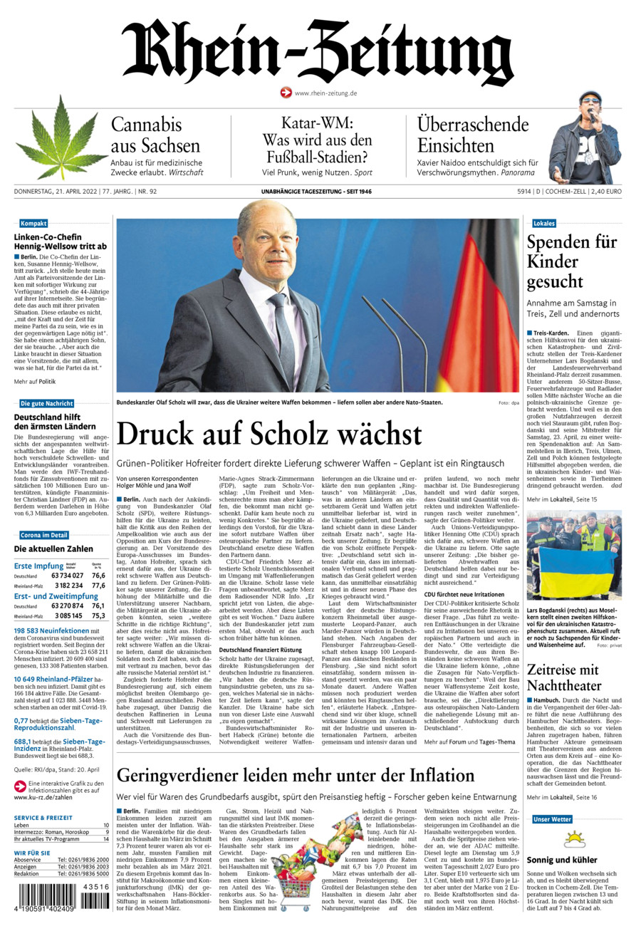 Rhein-Zeitung Kreis Cochem-Zell vom Donnerstag, 21.04.2022