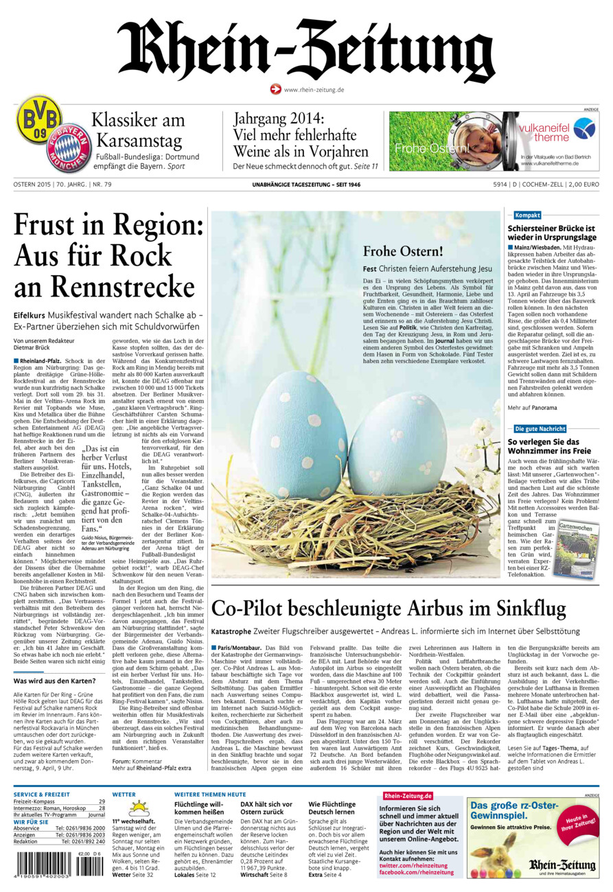 Rhein-Zeitung Kreis Cochem-Zell vom Samstag, 04.04.2015