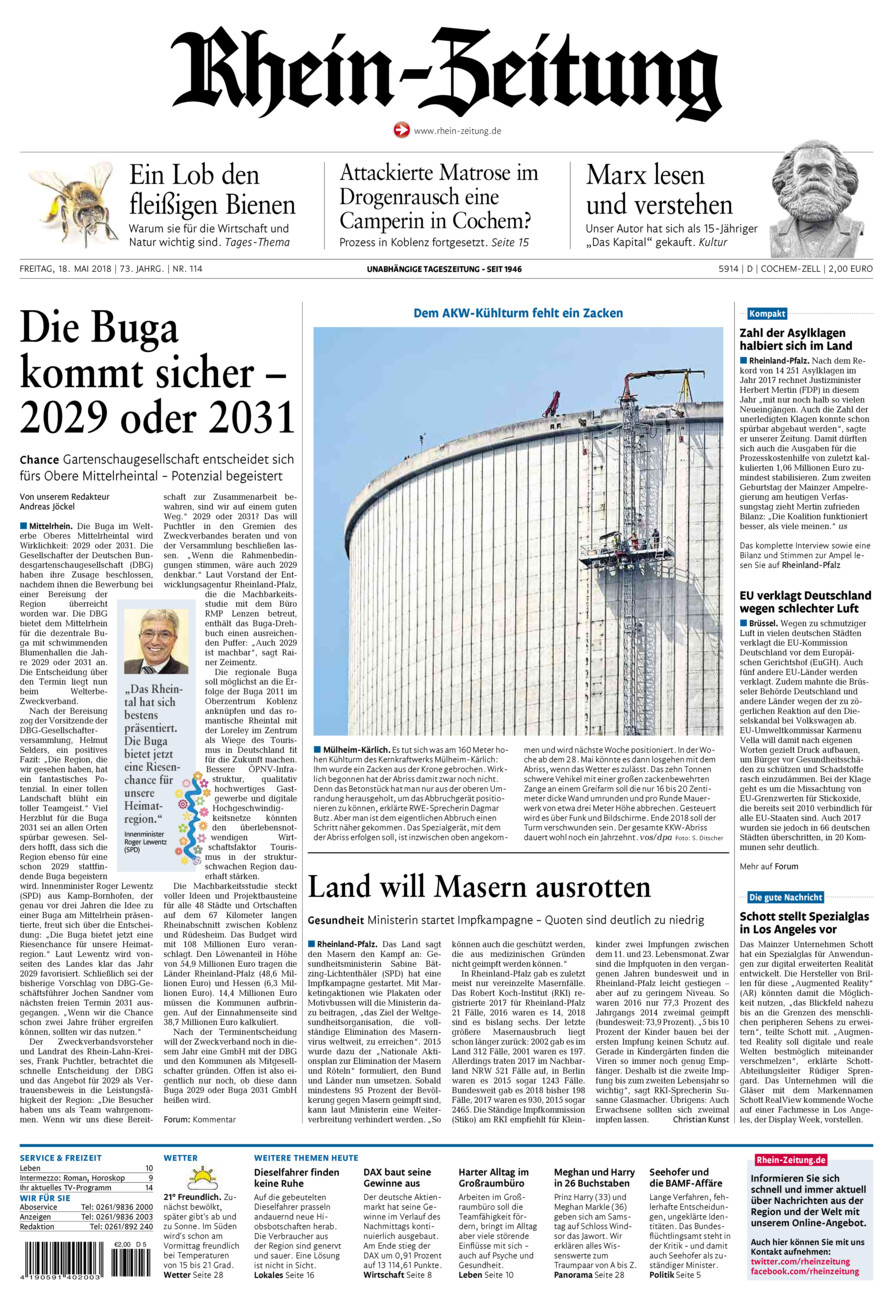 Rhein-Zeitung Kreis Cochem-Zell vom Freitag, 18.05.2018