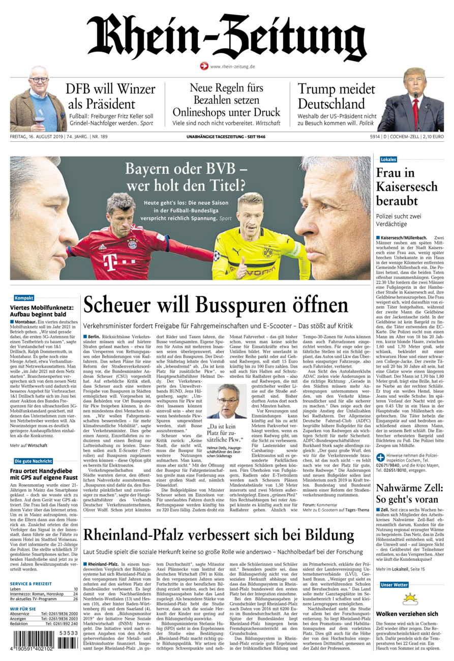 Rhein-Zeitung Kreis Cochem-Zell vom Freitag, 16.08.2019