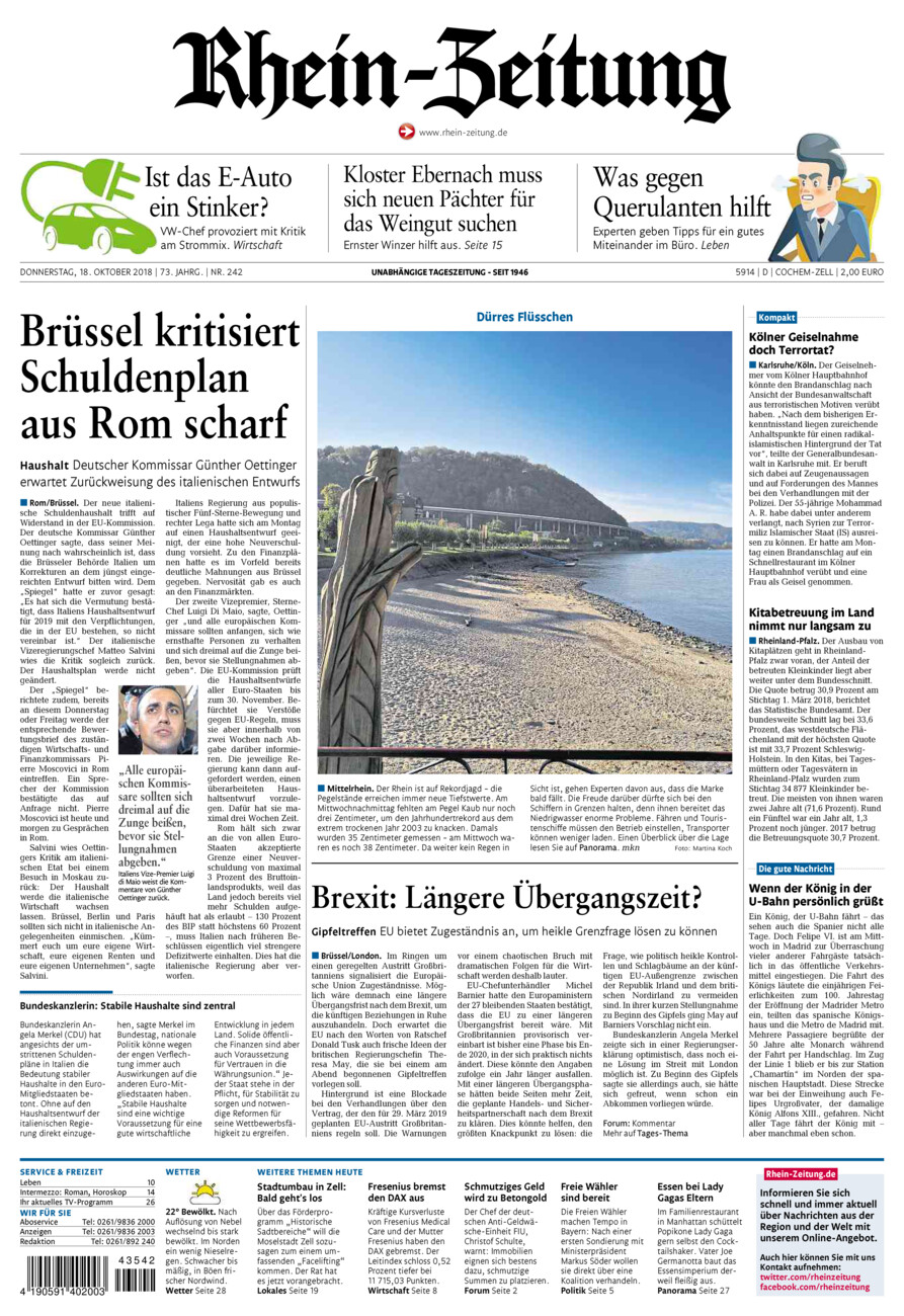 Rhein-Zeitung Kreis Cochem-Zell vom Donnerstag, 18.10.2018