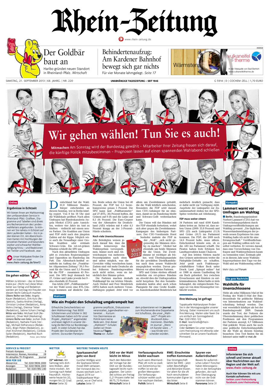Rhein-Zeitung Kreis Cochem-Zell vom Samstag, 21.09.2013