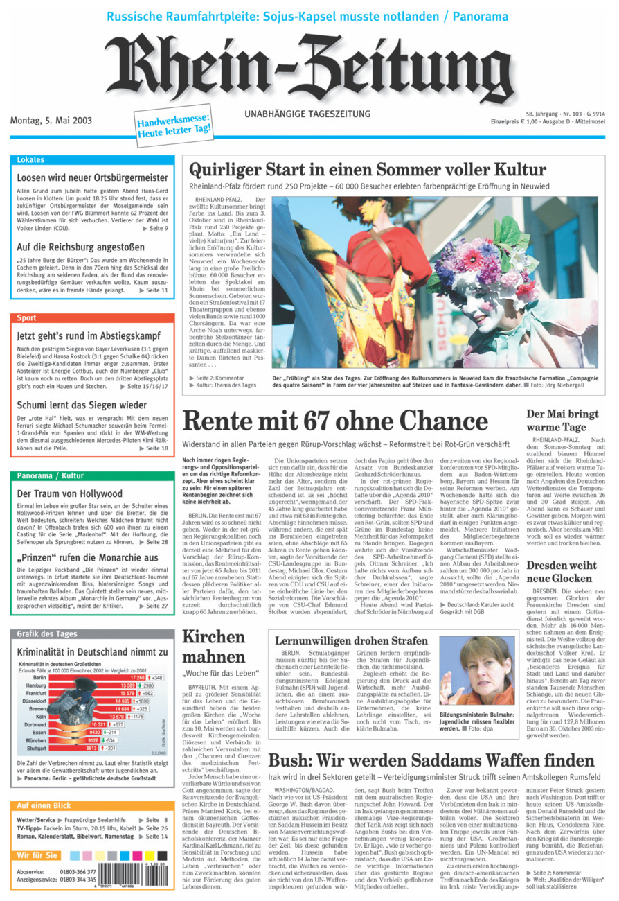 Rhein-Zeitung Kreis Cochem-Zell vom Montag, 05.05.2003