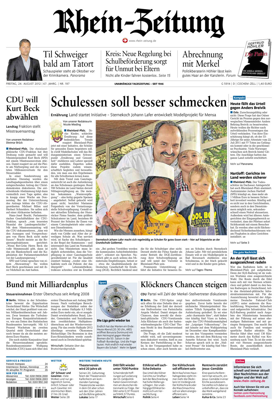 Rhein-Zeitung Kreis Cochem-Zell vom Freitag, 24.08.2012