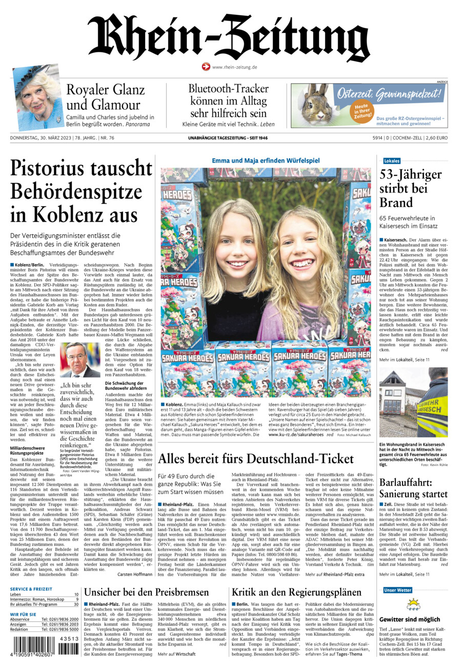 Rhein-Zeitung Kreis Cochem-Zell vom Donnerstag, 30.03.2023