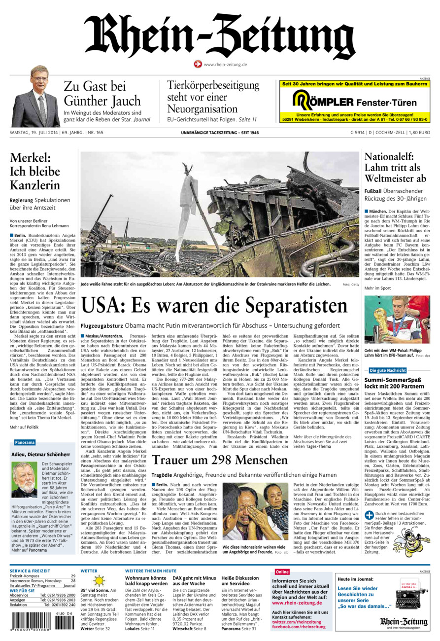 Rhein-Zeitung Kreis Cochem-Zell vom Samstag, 19.07.2014