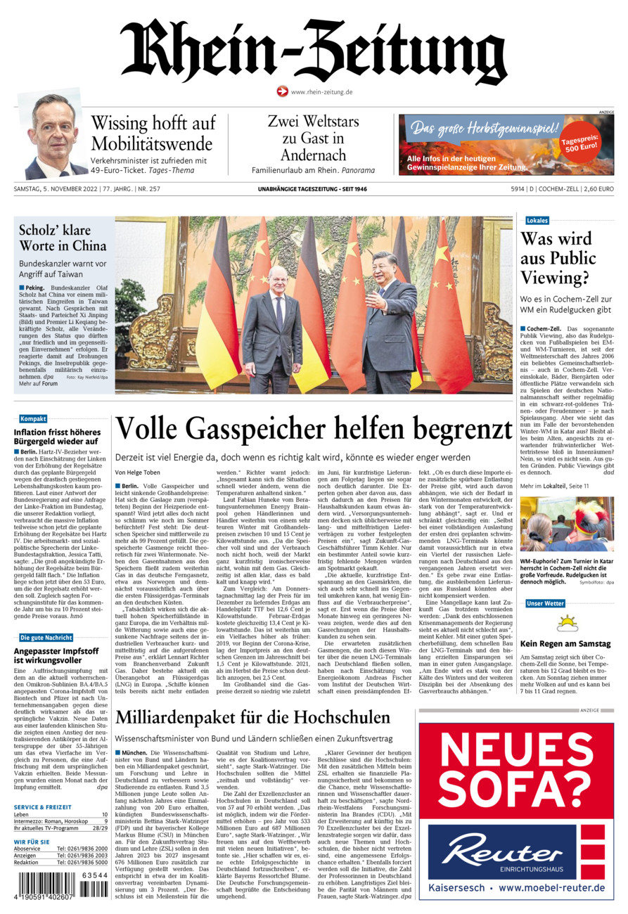 Rhein-Zeitung Kreis Cochem-Zell vom Samstag, 05.11.2022