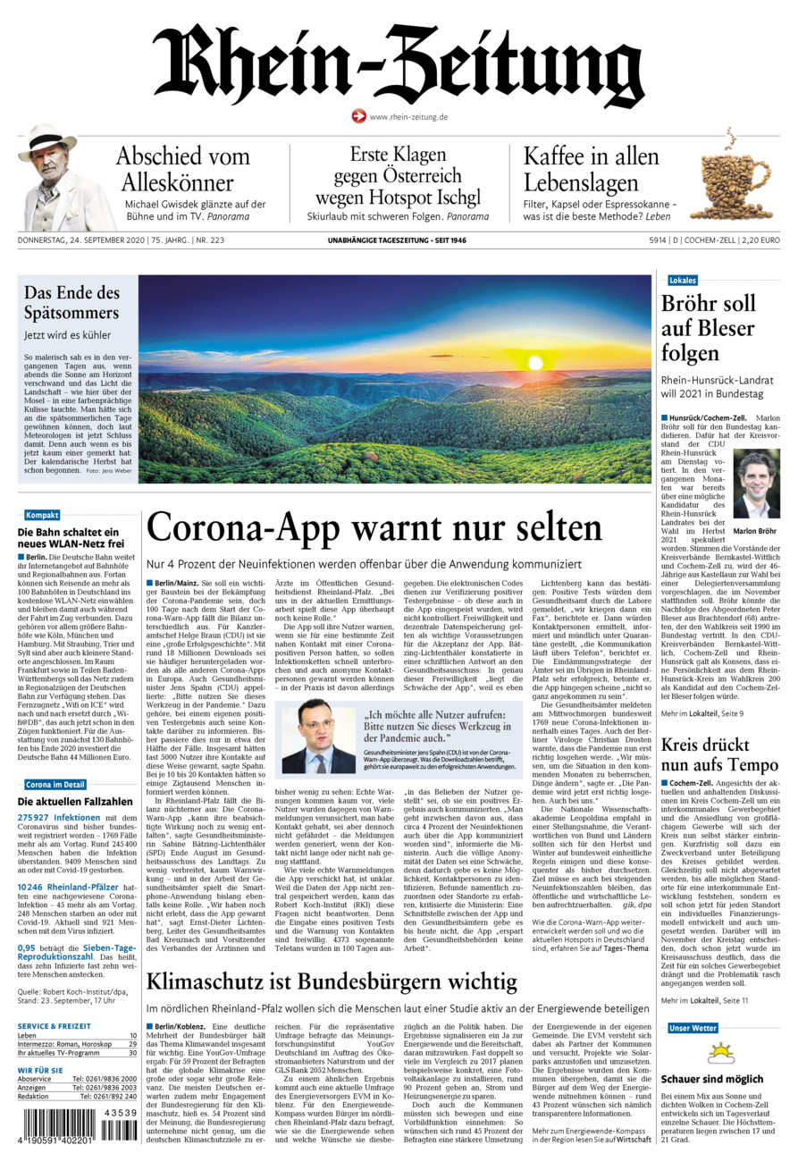 Rhein-Zeitung Kreis Cochem-Zell vom Donnerstag, 24.09.2020