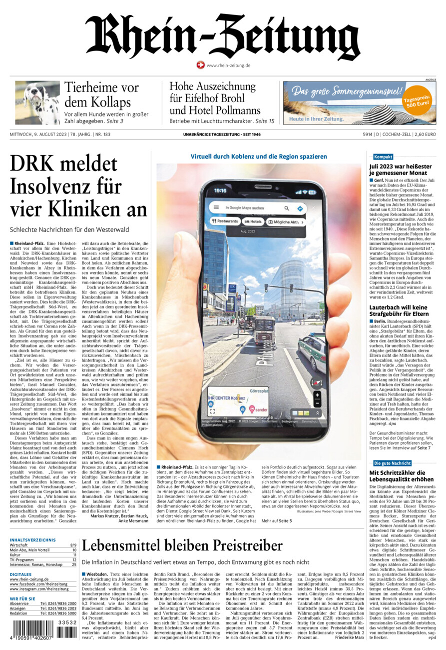 Rhein-Zeitung Kreis Cochem-Zell vom Mittwoch, 09.08.2023