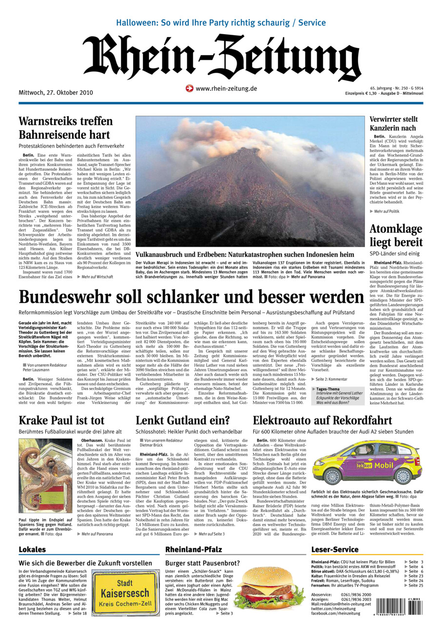 Rhein-Zeitung Kreis Cochem-Zell vom Mittwoch, 27.10.2010