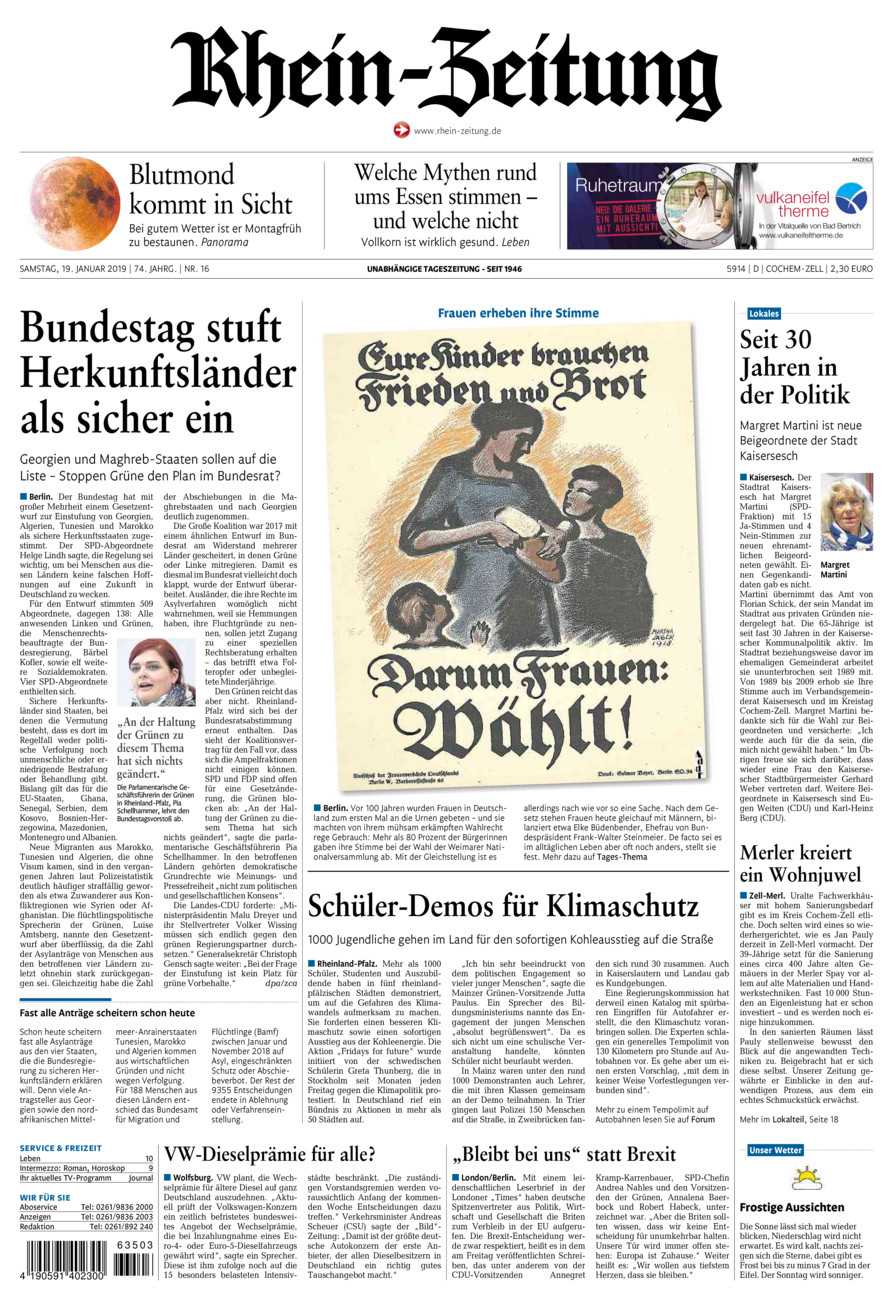 Rhein-Zeitung Kreis Cochem-Zell vom Samstag, 19.01.2019