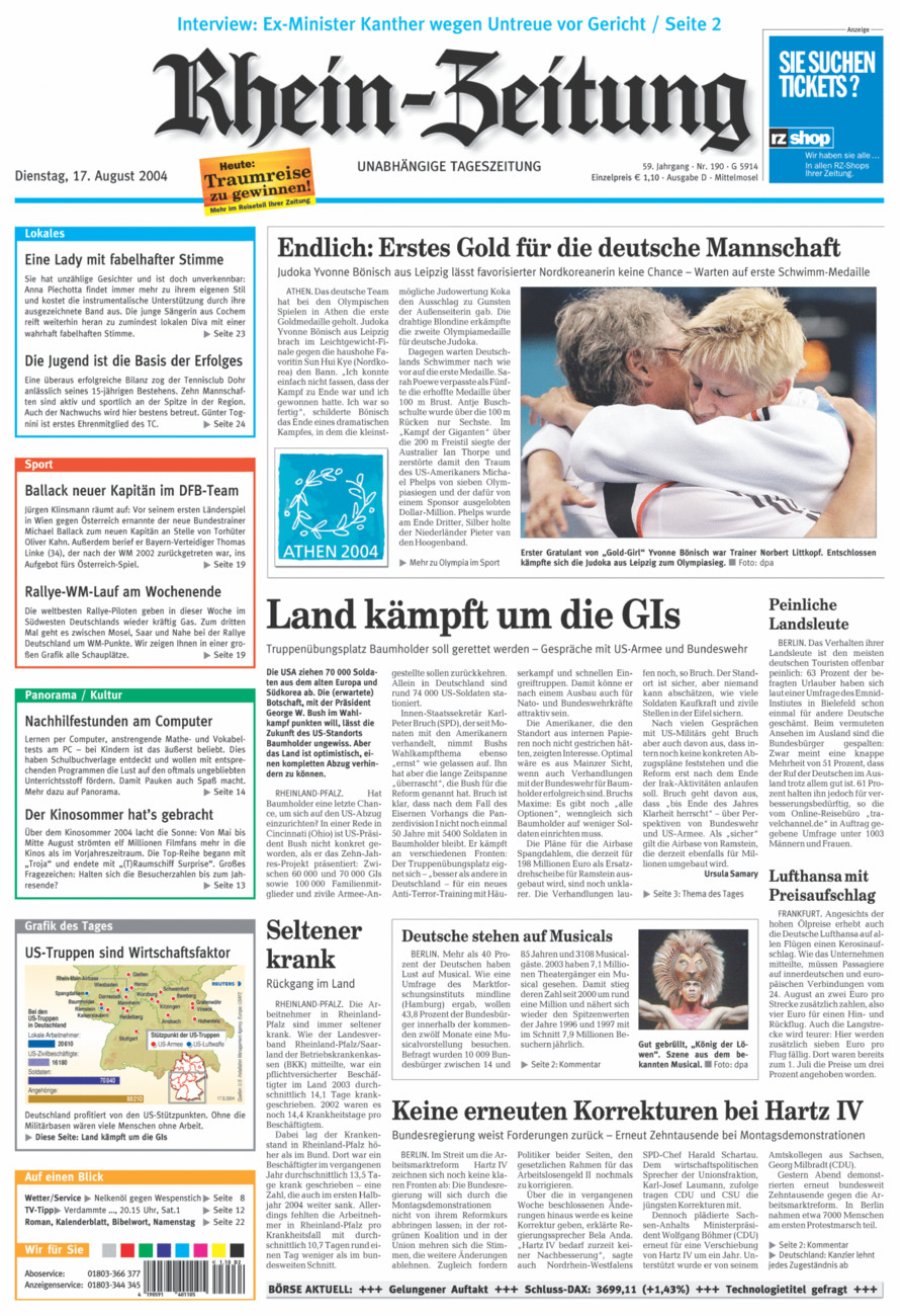 Rhein-Zeitung Kreis Cochem-Zell vom Dienstag, 17.08.2004