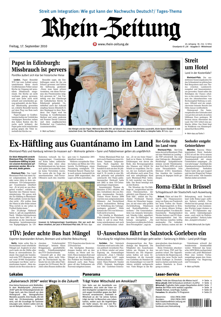 Rhein-Zeitung Kreis Cochem-Zell vom Freitag, 17.09.2010