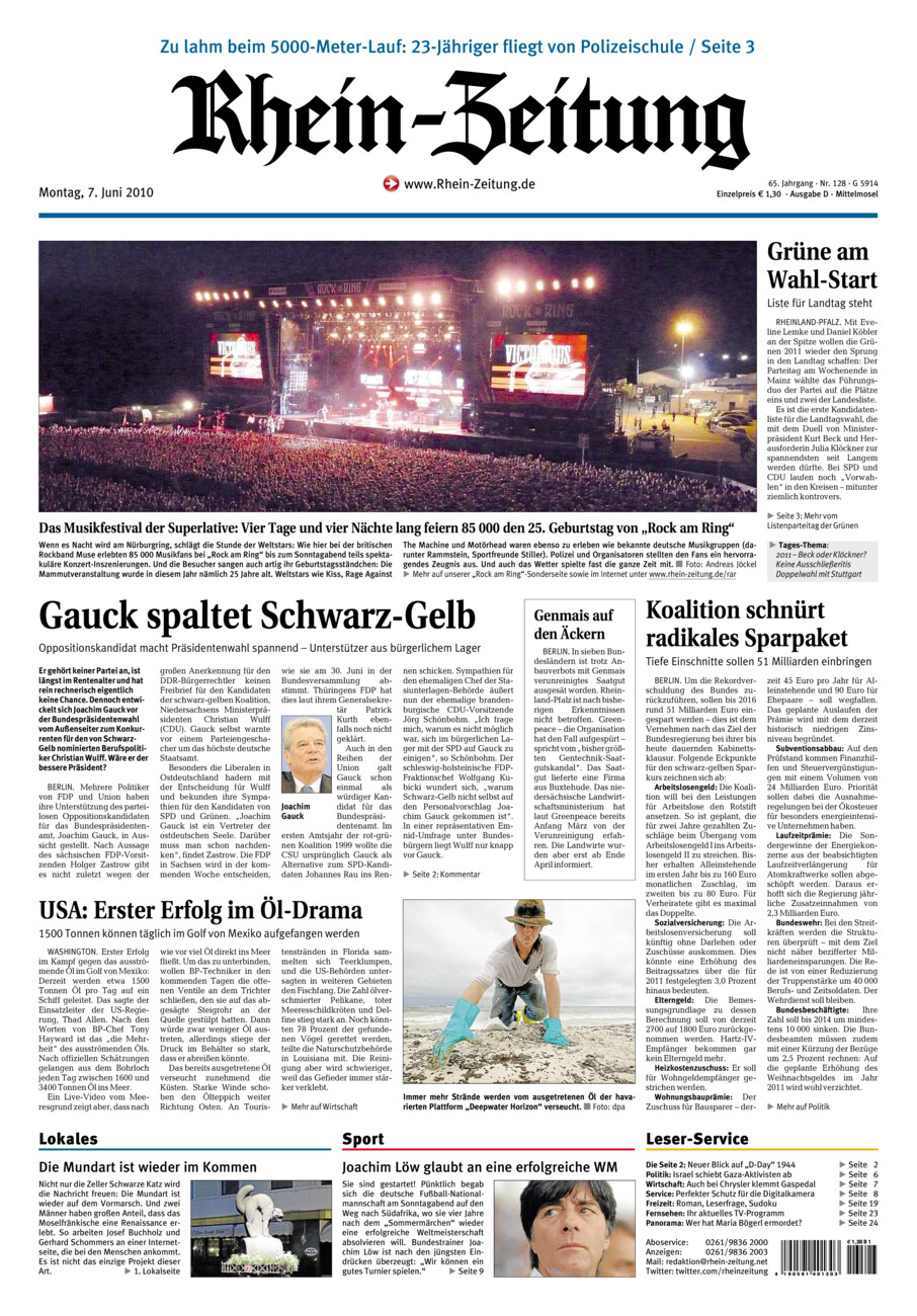 Rhein-Zeitung Kreis Cochem-Zell vom Montag, 07.06.2010