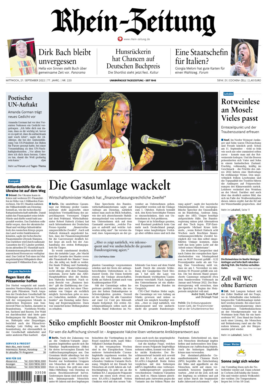 Rhein-Zeitung Kreis Cochem-Zell vom Mittwoch, 21.09.2022