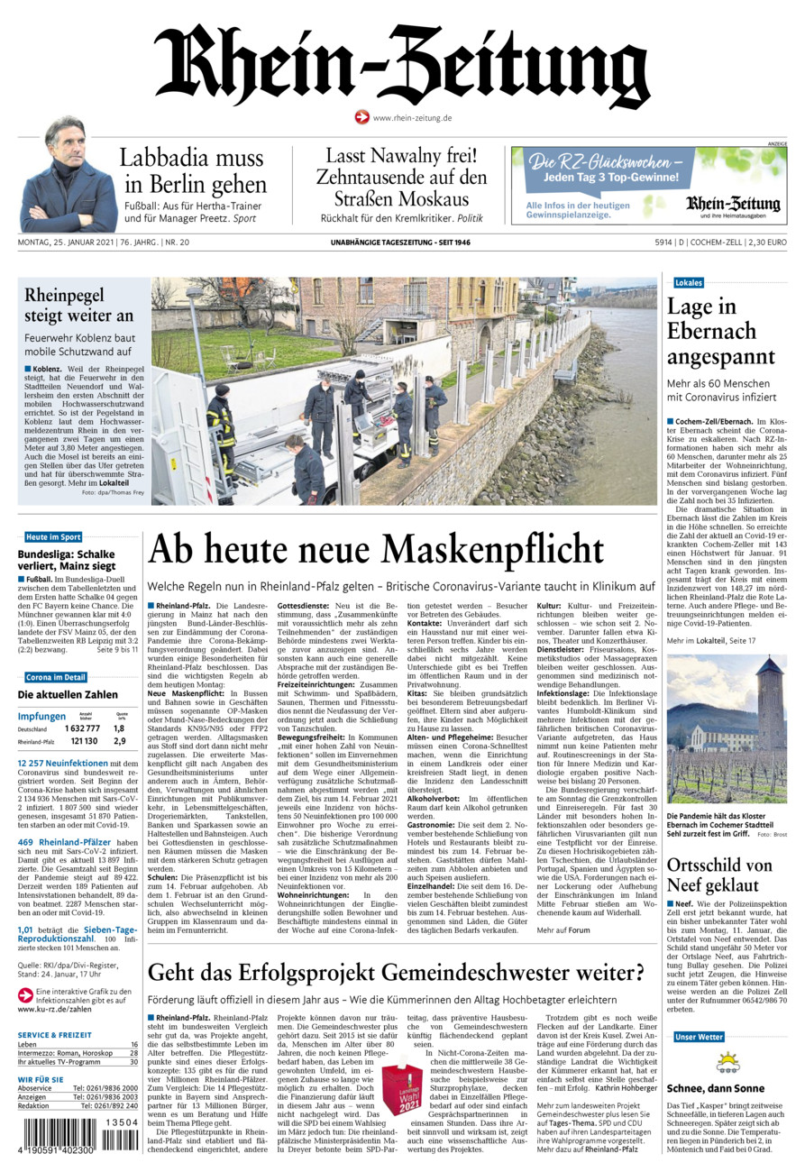 Rhein-Zeitung Kreis Cochem-Zell vom Montag, 25.01.2021
