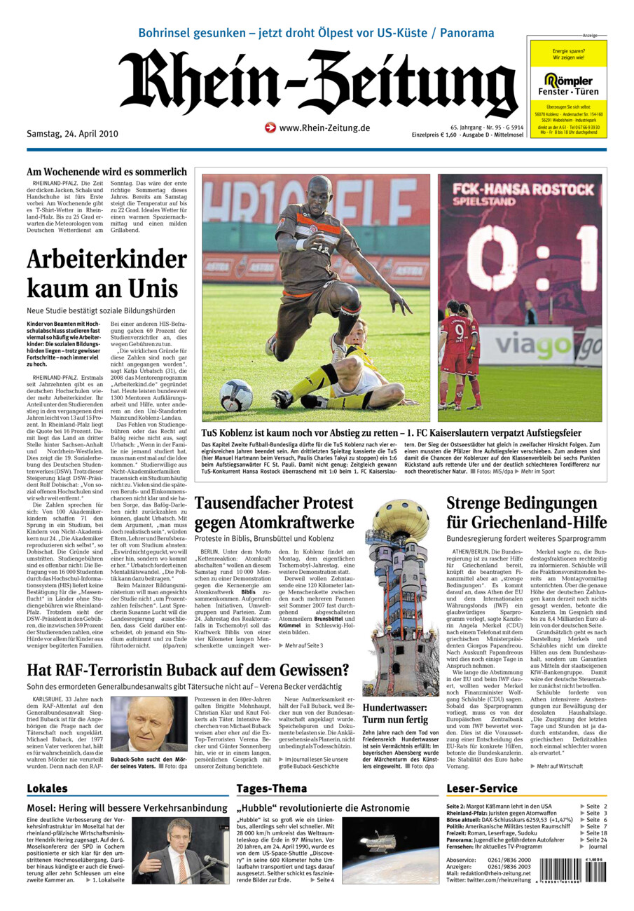 Rhein-Zeitung Kreis Cochem-Zell vom Samstag, 24.04.2010