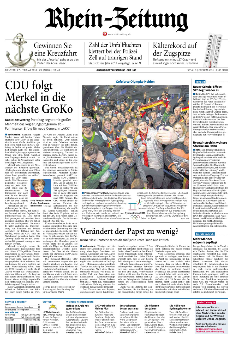 Rhein-Zeitung Kreis Cochem-Zell vom Dienstag, 27.02.2018